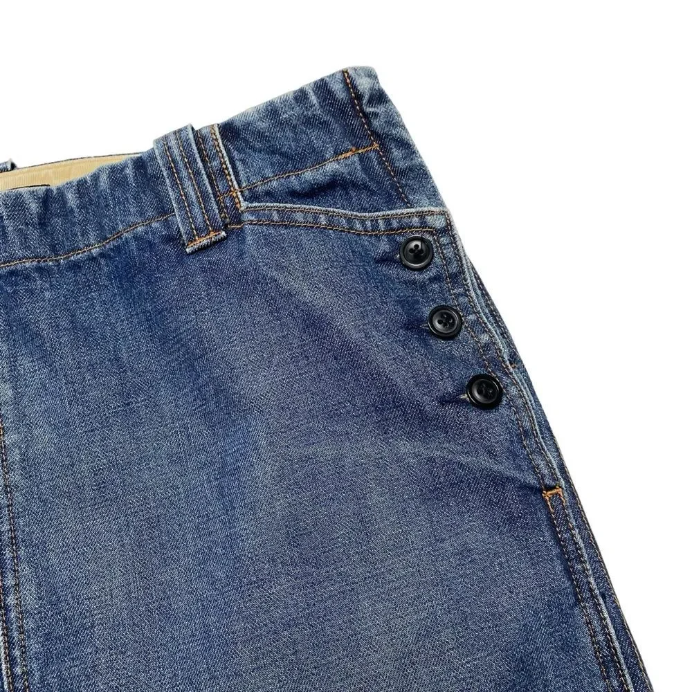 J Crew Denim Mini Skirt Side Buttons Pockets Side Zip Blue Sz 8